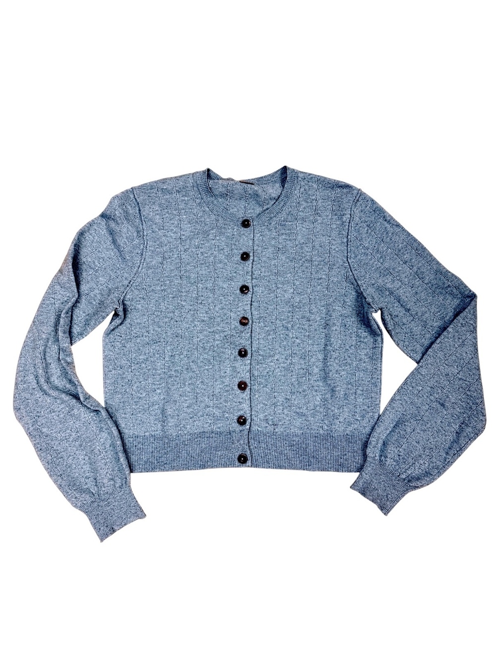 Free People Light Blue Green Knit Button-Up Cardigan Sweater
